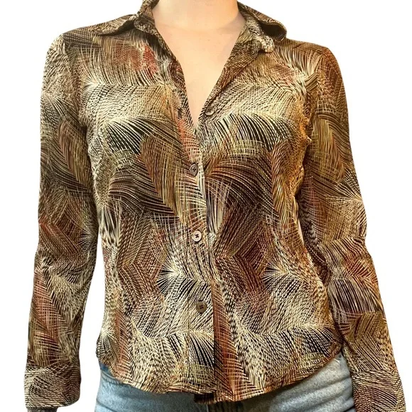 Y2K Gold Glam Button Up Blouse • Size Petite/Small 🌟 - Picture 1 of 4